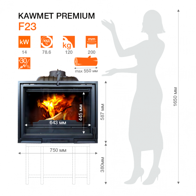 Фото товара Каминная топка KAWMET Premium F23 (14кВт). Изображение №2